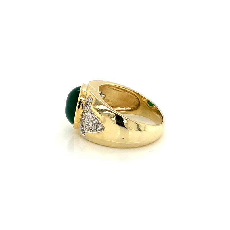 Green Chalcedony Set In With White Zircon Gold Plated Silver Ring