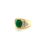 Green Chalcedony Set In With White Zircon Gold Plated Silver Ring