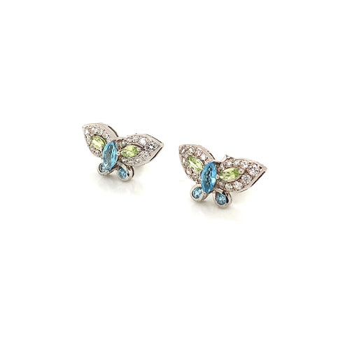 Blue Topaz & Peridot Silver Earring