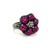 Burmese Ruby & Diamonds Black Rhodium Plated 925 Silver Ring