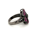 Burmese Ruby & Diamonds Black Rhodium Plated 925 Silver Ring