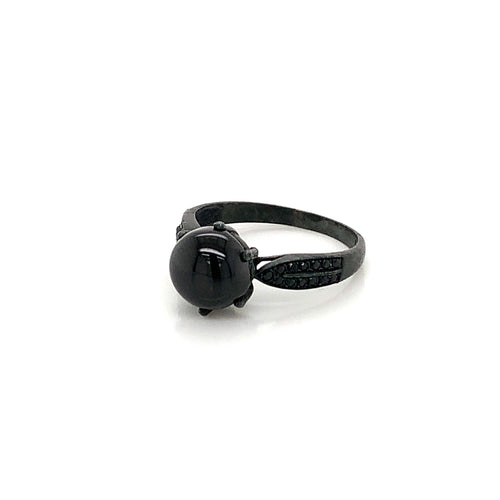 Black Spinel Silver Ring