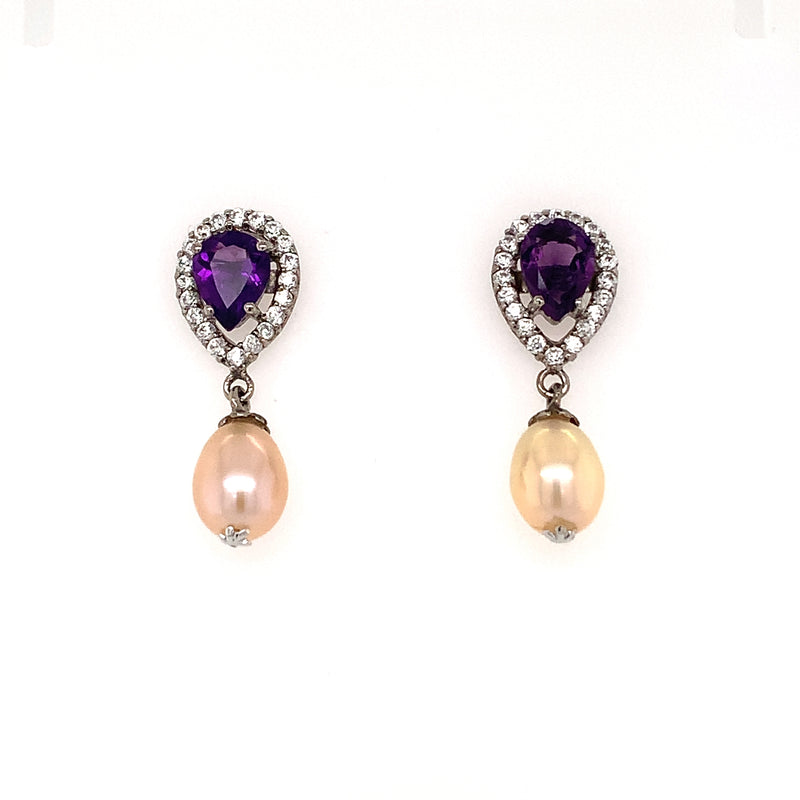 Amethyst & Pearl Silver Earring