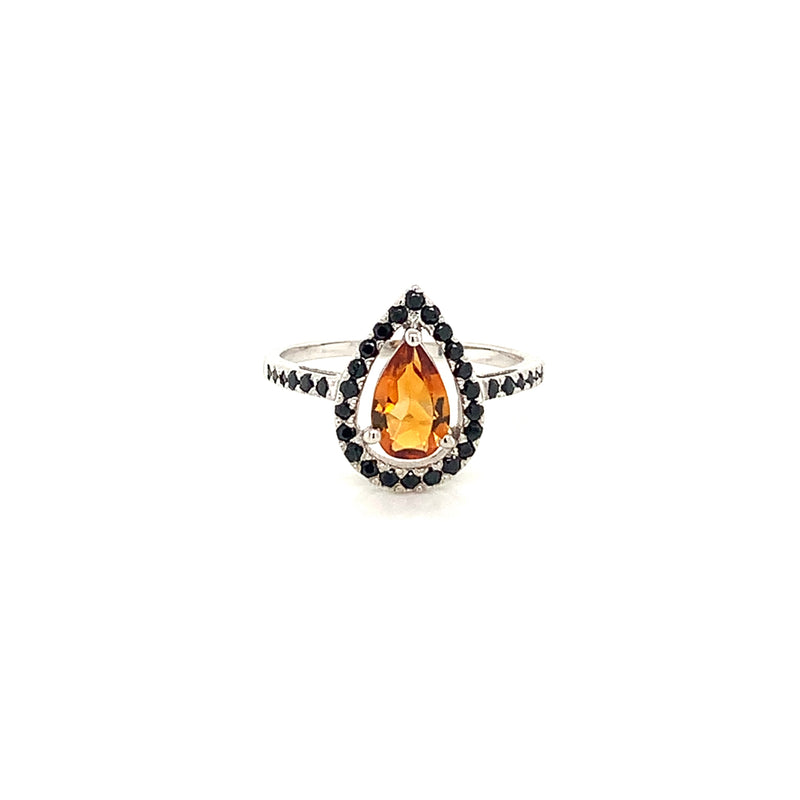 Citrine Set In Black Spinel Silver Ring