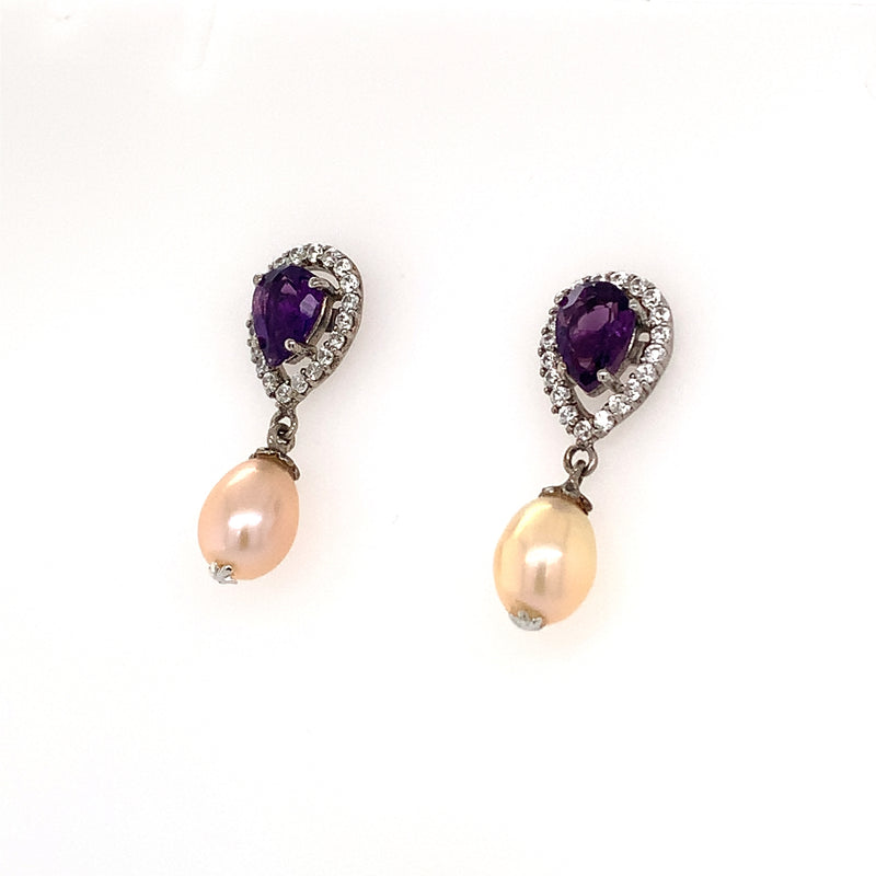 Amethyst & Pearl Silver Earring