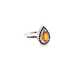 Citrine Set In Black Spinel Silver Ring