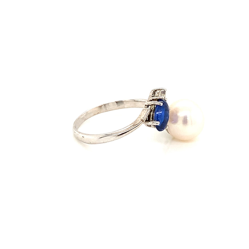 Pearl & Blue Sapphire Silver Ring