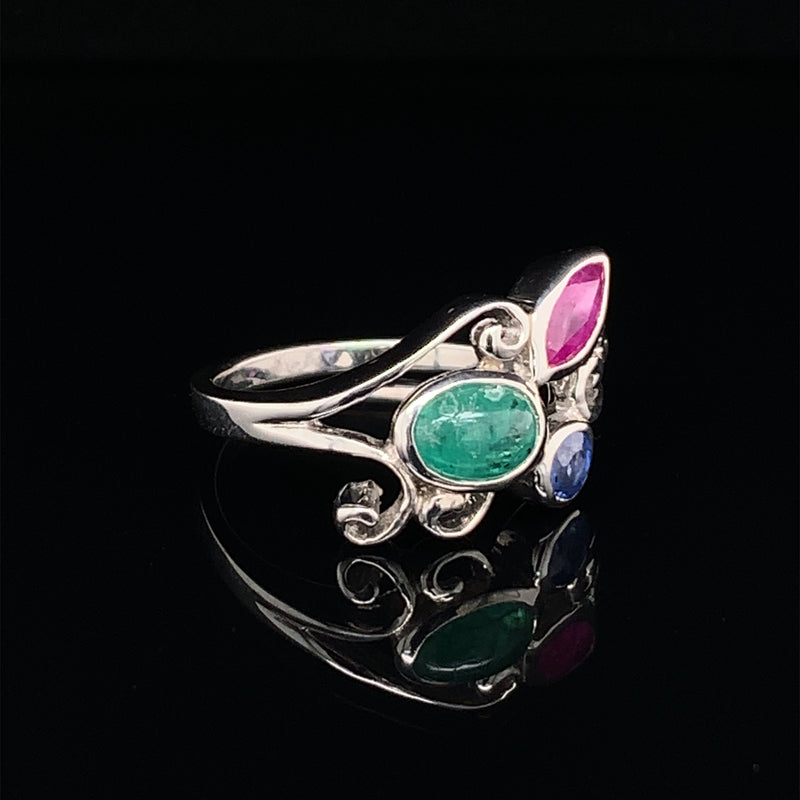 Multicolor gemstone 925 Silver Ring