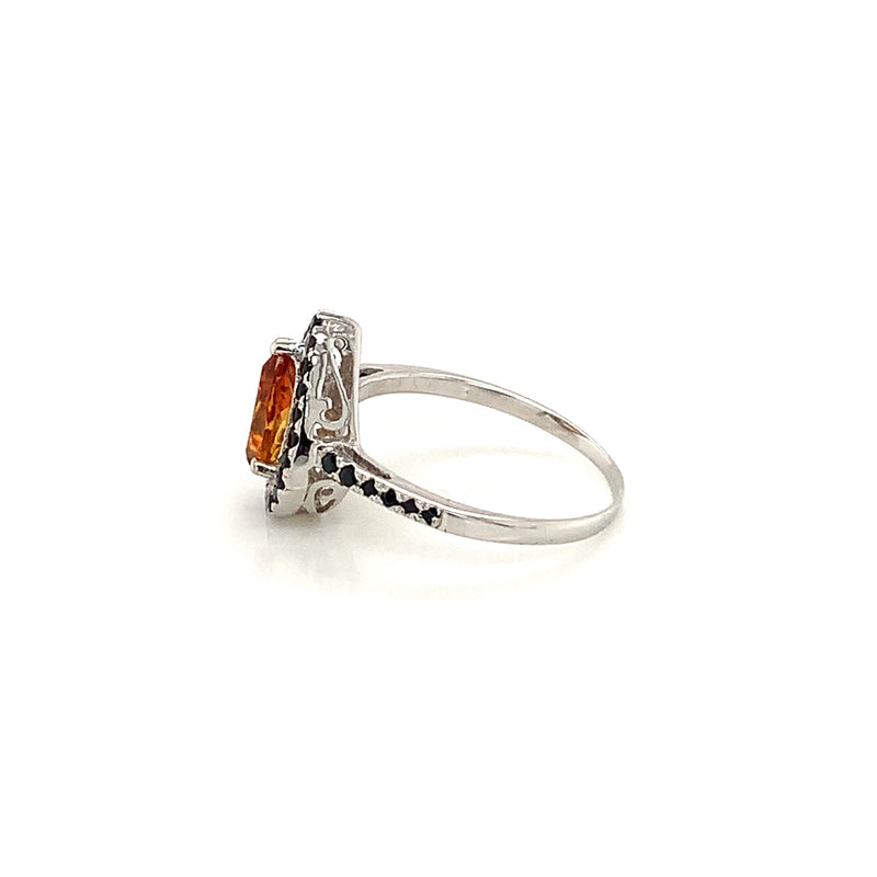 Citrine Set In Black Spinel Silver Ring