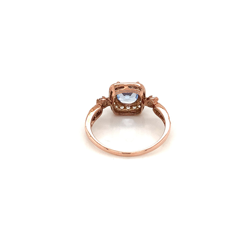 Aquamarine Set In with White Zircon Gold Plated Silver Ring