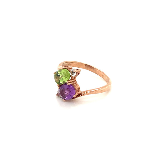 Amethyst & Peridot Gold Plated Silver Ring