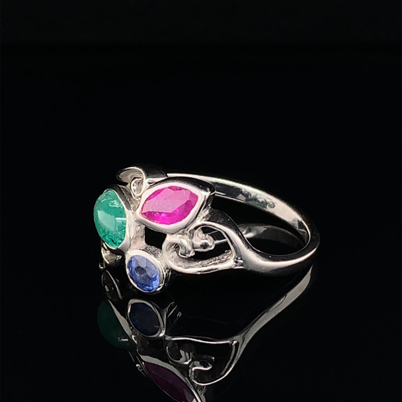 Multicolor gemstone 925 Silver Ring