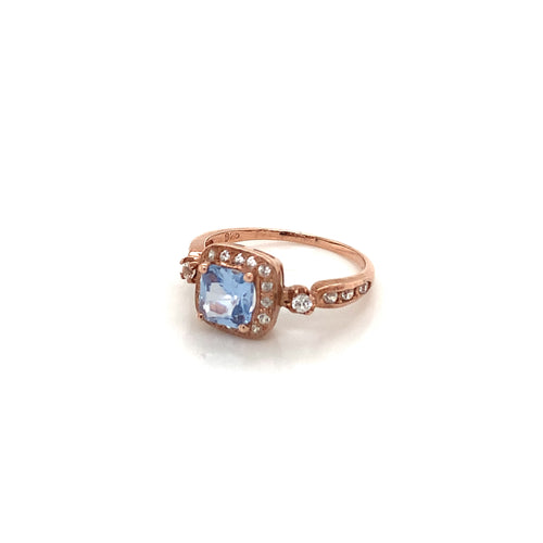 Aquamarine Set In with White Zircon Gold Plated Silver Ring